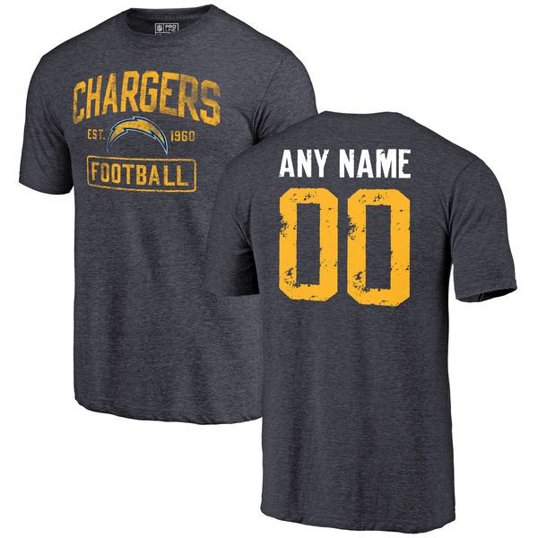 Men Los Angeles Chargers NFL Pro Line by Fanatics Branded Navy Distressed Custom Name and Number Tri-Blend T-Shirt->->Sports Accessory